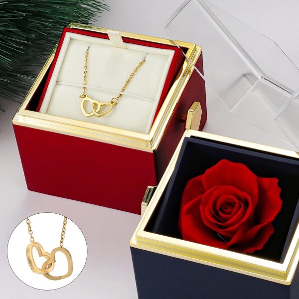 Personalized Double Heart Necklace with Rose Gift Box Personalized Double Heart Necklace with Rose Gift Box