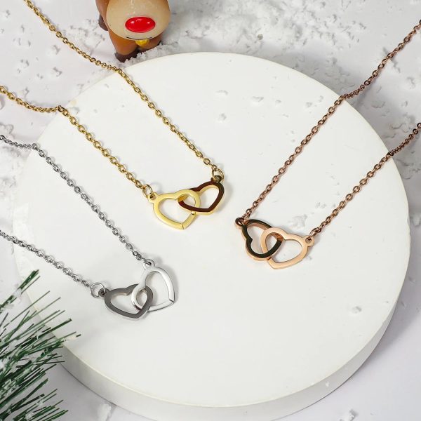 Personalized Double Heart Necklace with Rose Gift Box Personalized Double Heart Necklace with Rose Gift Box