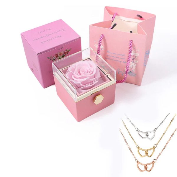 Personalized Double Heart Necklace with Rose Gift Box Personalized Double Heart Necklace with Rose Gift Box