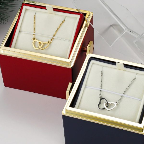 Personalized Double Heart Necklace with Rose Gift Box Personalized Double Heart Necklace with Rose Gift Box