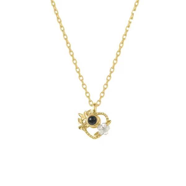 Personalized Flower Heart Projection Necklace in 925 Silver