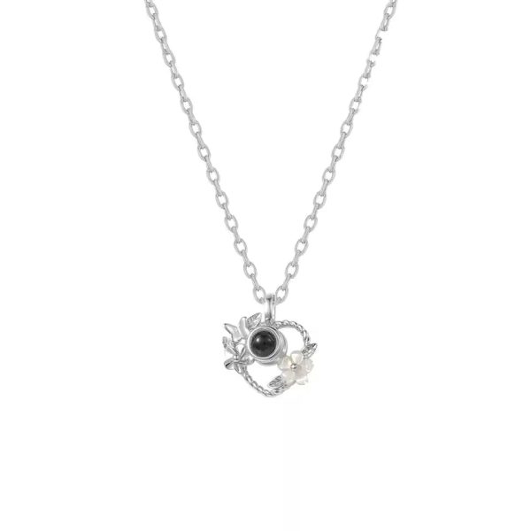 Personalized Flower Heart Projection Necklace in 925 Silver