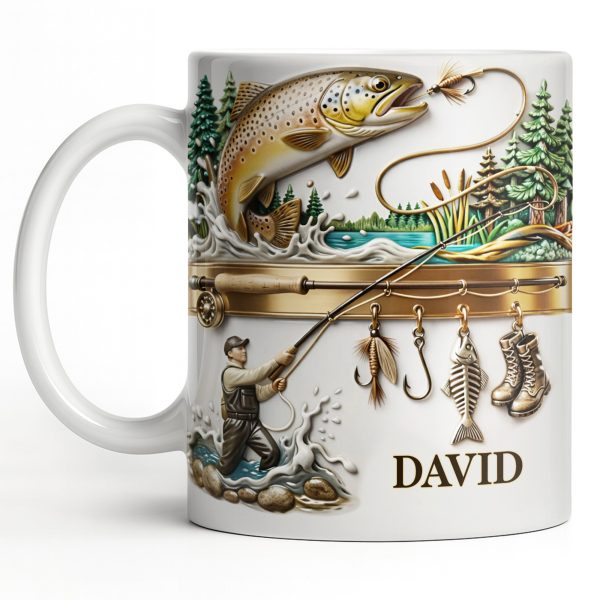 Personalized Gift For Fishing Enthusiasts With Fisherman And Lures - Personalized Custom Coffee Mug - FISH021_MG