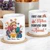 Personalized Gift for Mother or Daughter Ceramic Mug Featuring Hugging Scene with 'First Our Mother, Forever Our Friend'