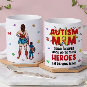 Personalized Gifts For Autism Mom Coffee Mug Mother's Day Super Mom And Kids 041TOMH240225PA
