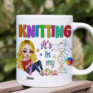 Personalized Gifts for Knitters, Knitting in my DNA White Mug 04TOTN070824