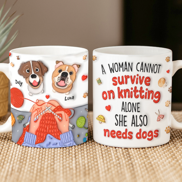 Personalized Gifts For Knitting Dog Lady Coffee Mug, Cute Inflated Effect 02qhpu060924 Personalized Gifts For Knitting Dog Lady Coffee Mug, Cute Inflated Effect 02qhpu060924