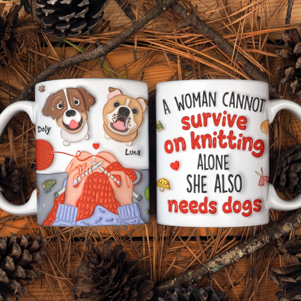 Personalized Gifts For Knitting Dog Lady Coffee Mug, Cute Inflated Effect 02qhpu060924 Personalized Gifts For Knitting Dog Lady Coffee Mug, Cute Inflated Effect 02qhpu060924