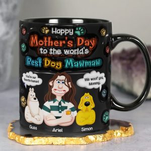 Personalized Gifts For Mom Black Coffee Mug - Dog Mom & Her Furry Babies 03KALU060225PA