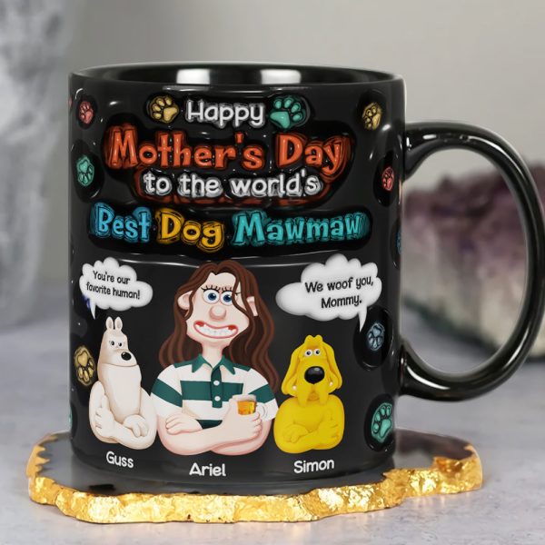 Personalized Gifts For Mom Black Coffee Mug - Dog Mom & Her Furry Babies 03KALU060225PA