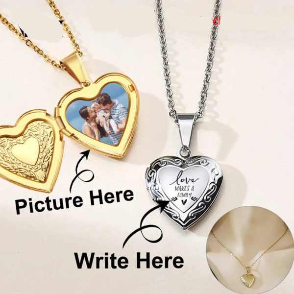 Personalized Heart Locket Necklace with Custom Photo and Name Personalized Heart Locket Necklace with Custom Photo and Name