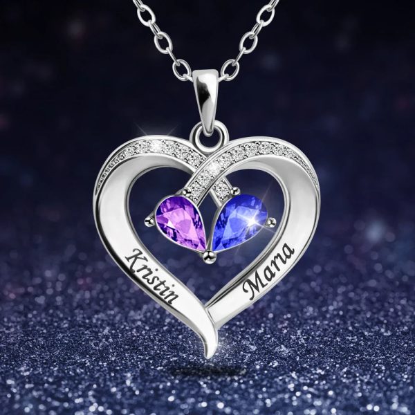 Personalized Heart Name and Birthstone Necklace
