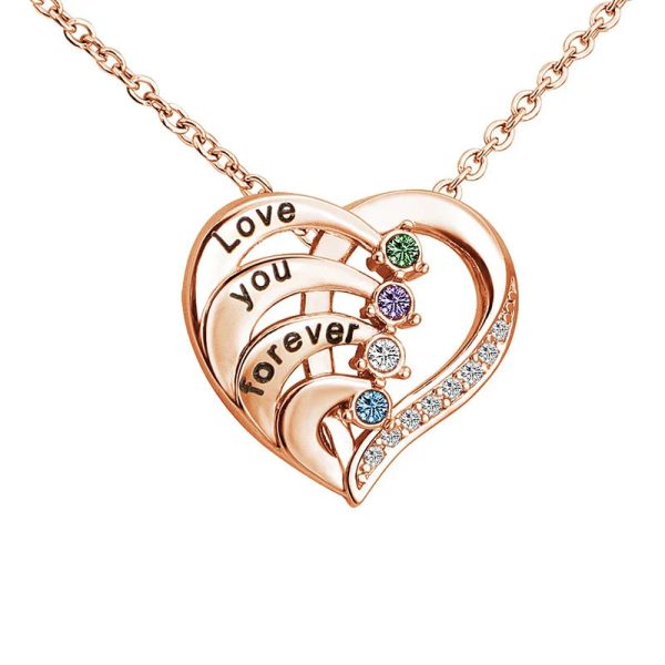 Personalized Heart Name Necklace with Birthstones Personalized Heart Name Necklace with Birthstones