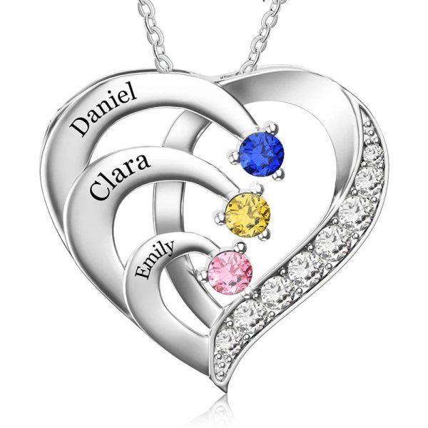Personalized Heart Name Necklace with Birthstones Personalized Heart Name Necklace with Birthstones