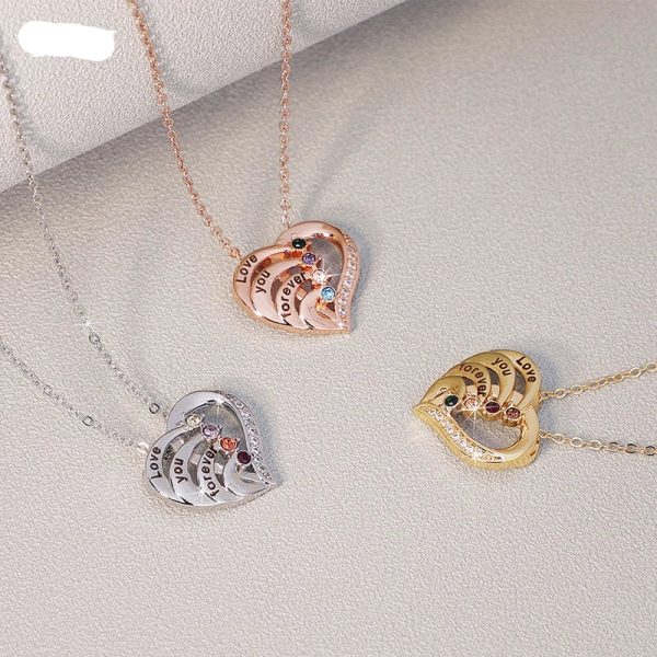 Personalized Heart Name Necklace with Birthstones Personalized Heart Name Necklace with Birthstones