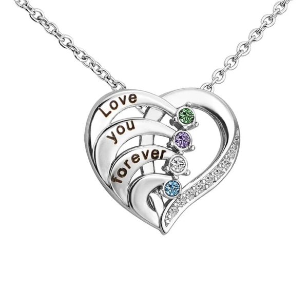 Personalized Heart Name Necklace with Birthstones Personalized Heart Name Necklace with Birthstones