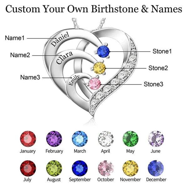 Personalized Heart Name Necklace with Birthstones Personalized Heart Name Necklace with Birthstones