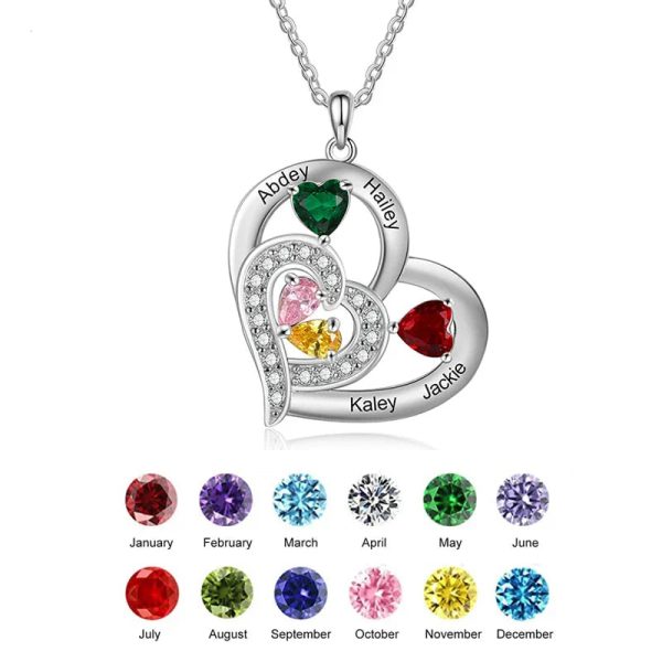 Personalized Heart Name Necklace with Birthstones Personalized Heart Name Necklace with Birthstones
