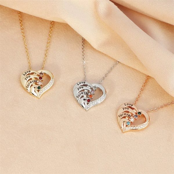 Personalized Heart Name Necklace with Birthstones Personalized Heart Name Necklace with Birthstones