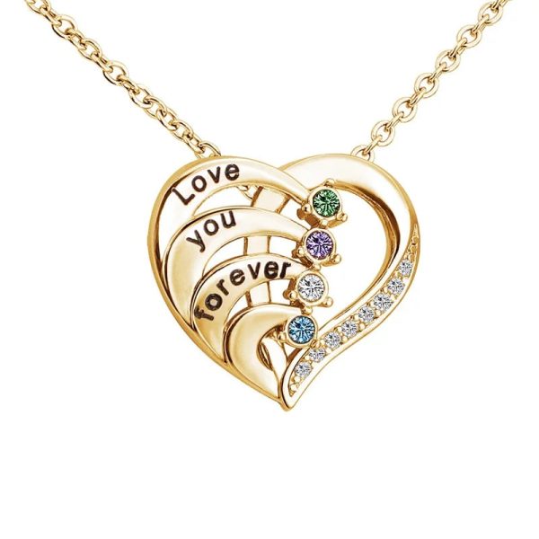 Personalized Heart Name Necklace with Birthstones Personalized Heart Name Necklace with Birthstones