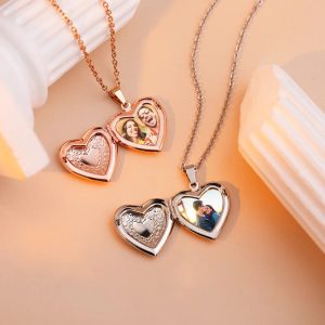 Personalized Heart Photo Locket Necklace