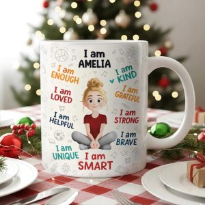 Personalized Kids Affirmation Mug Cute Cartoon Character, Daily Confidence Boost Gift for Children