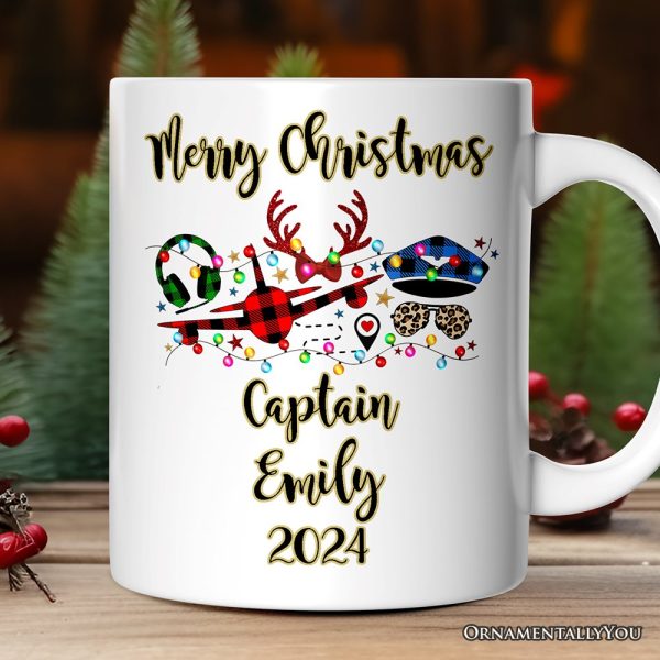 Personalized Mug Airplane Pilot Buffalo Plaid Christmas, Flight Aircraft Crew Gift Holiday Decoration Personalized Mug Airplane Pilot Buffalo Plaid Christmas, Flight Aircraft Crew Gift Holiday Decoration