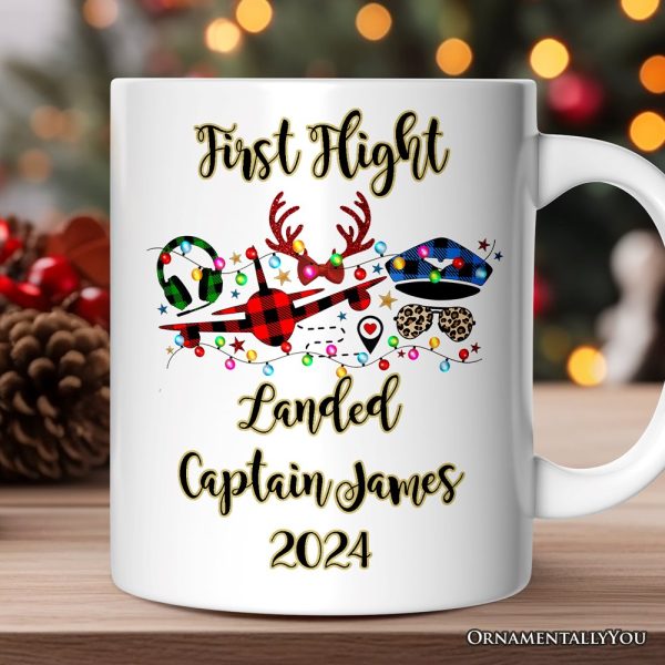 Personalized Mug Airplane Pilot Buffalo Plaid Christmas, Flight Aircraft Crew Gift Holiday Decoration Personalized Mug Airplane Pilot Buffalo Plaid Christmas, Flight Aircraft Crew Gift Holiday Decoration