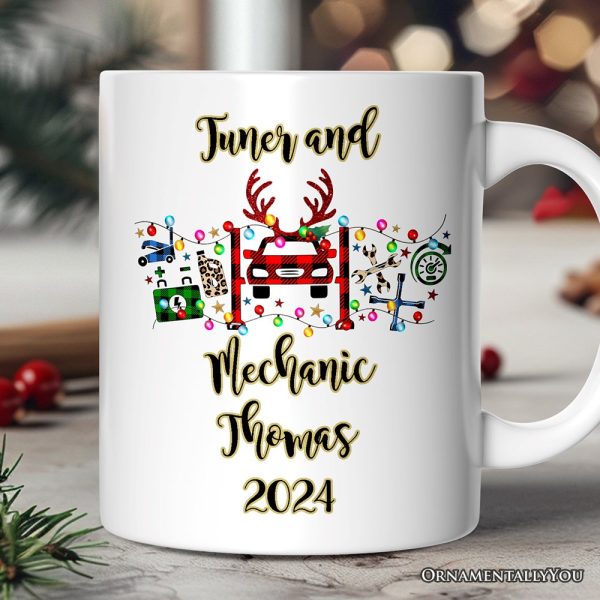 Personalized Mug Automotive Technician Plaid Christmas, Mechanic Repair and Parts Gift for Shop Personalized Mug Automotive Technician Plaid Christmas, Mechanic Repair and Parts Gift for Shop