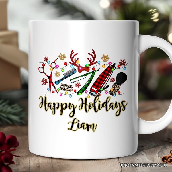 Personalized Mug Barber Buffalo Plaid Christmas, Barbershop Gift Personalized Mug Barber Buffalo Plaid Christmas, Barbershop Gift