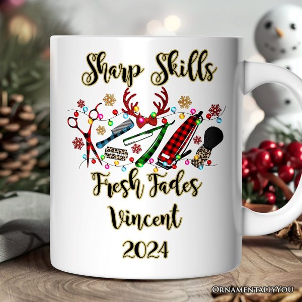 Personalized Mug Barber Buffalo Plaid Christmas, Barbershop Gift Personalized Mug Barber Buffalo Plaid Christmas, Barbershop Gift