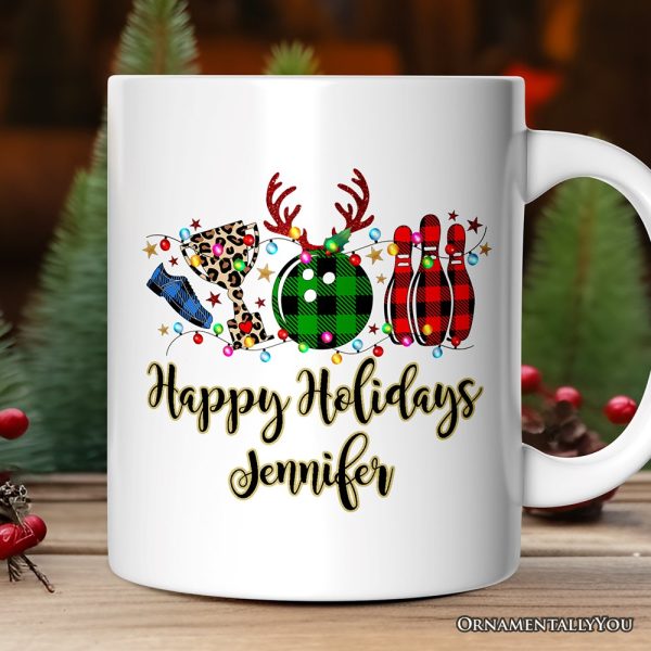 Personalized Mug Bowling Buffalo Plaid Christmas, Ball Pins and Trophy Personalized Mug Bowling Buffalo Plaid Christmas, Ball Pins and Trophy