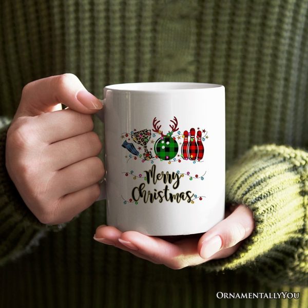 Personalized Mug Bowling Buffalo Plaid Christmas, Ball Pins and Trophy Personalized Mug Bowling Buffalo Plaid Christmas, Ball Pins and Trophy