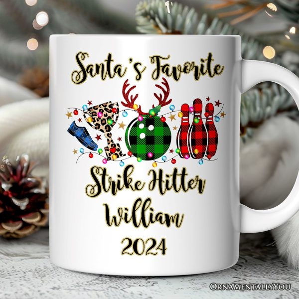 Personalized Mug Bowling Buffalo Plaid Christmas, Ball Pins and Trophy Personalized Mug Bowling Buffalo Plaid Christmas, Ball Pins and Trophy