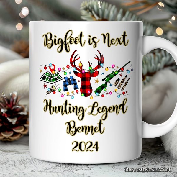 Personalized Mug Buffalo Plaid Hunting Theme Christmas, Hunter Gift, Red and Green Deer and Gun Personalized Mug Buffalo Plaid Hunting Theme Christmas, Hunter Gift, Red and Green Deer and Gun
