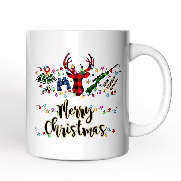 Personalized Mug Buffalo Plaid Hunting Theme Christmas, Hunter Gift, Red and Green Deer and Gun Personalized Mug Buffalo Plaid Hunting Theme Christmas, Hunter Gift, Red and Green Deer and Gun