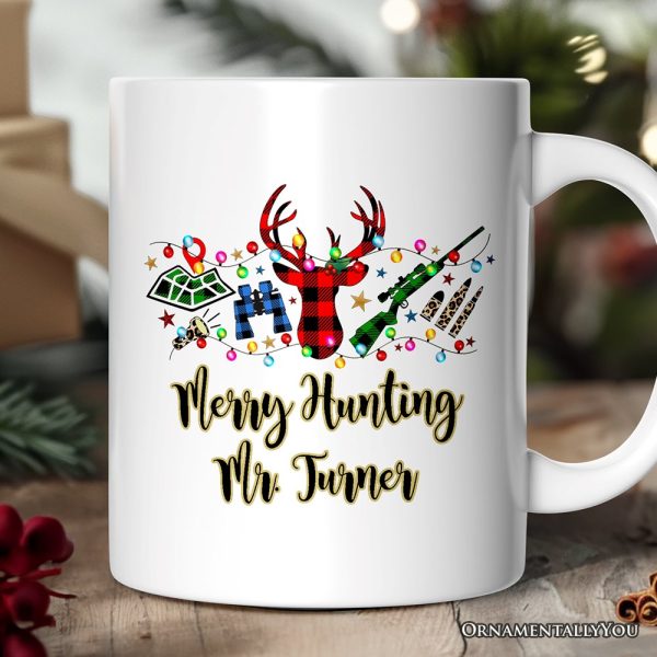 Personalized Mug Buffalo Plaid Hunting Theme Christmas, Hunter Gift, Red and Green Deer and Gun Personalized Mug Buffalo Plaid Hunting Theme Christmas, Hunter Gift, Red and Green Deer and Gun