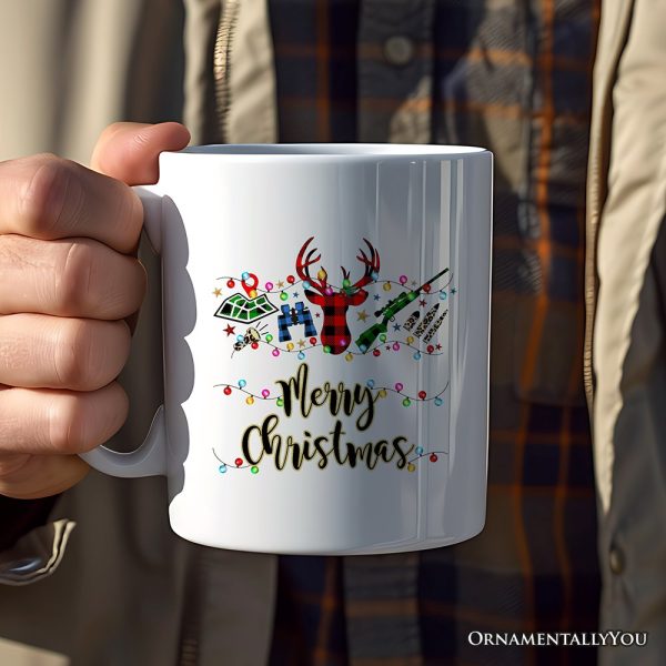 Personalized Mug Buffalo Plaid Hunting Theme Christmas, Hunter Gift, Red and Green Deer and Gun Personalized Mug Buffalo Plaid Hunting Theme Christmas, Hunter Gift, Red and Green Deer and Gun