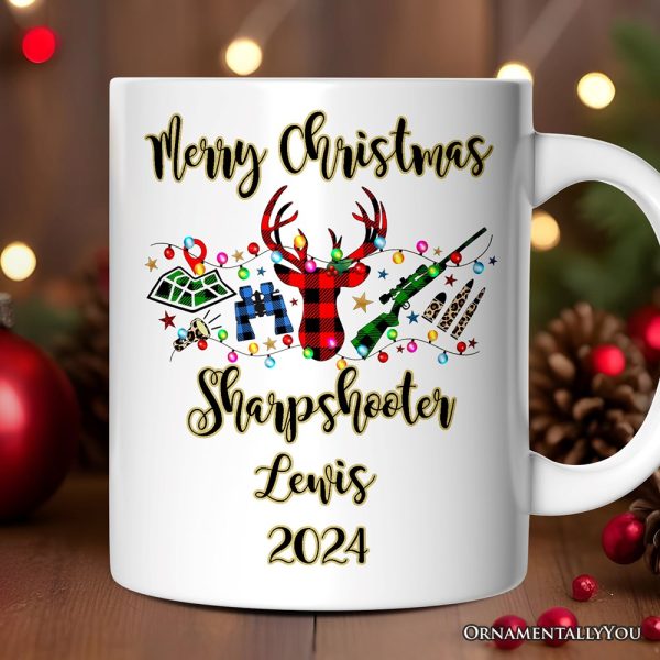 Personalized Mug Buffalo Plaid Hunting Theme Christmas, Hunter Gift, Red and Green Deer and Gun Personalized Mug Buffalo Plaid Hunting Theme Christmas, Hunter Gift, Red and Green Deer and Gun