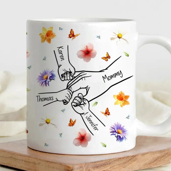 Personalized Mug for Mom & Grandma Meaningful Family Connection Gift with Custom Names & Hand-Holding Illustration Personalized Mug for Mom & Grandma Meaningful Family Connection Gift with Custom Names & Hand-Holding Illustration