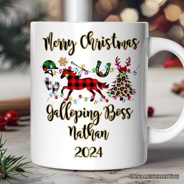 Personalized Mug Horse Buffalo Plaid Christmas, Equestrian Gift Personalized Mug Horse Buffalo Plaid Christmas, Equestrian Gift