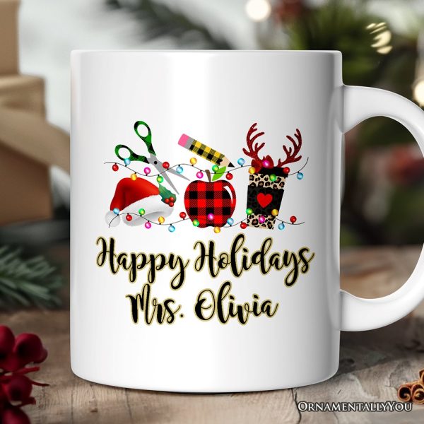 Personalized Mug Merry Christmas Plaid Teacher, School Professional Gift Personalized Mug Merry Christmas Plaid Teacher, School Professional Gift