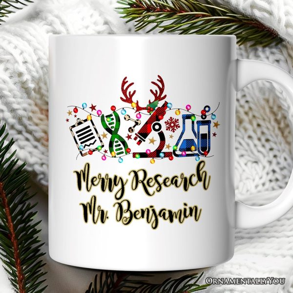 Personalized Mug Science Buffalo Plaid Christmas, Gift for Scientist or Researcher, Lab Tools like Flasks and Microscope Personalized Mug Science Buffalo Plaid Christmas, Gift for Scientist or Researcher, Lab Tools like Flasks and Microscope