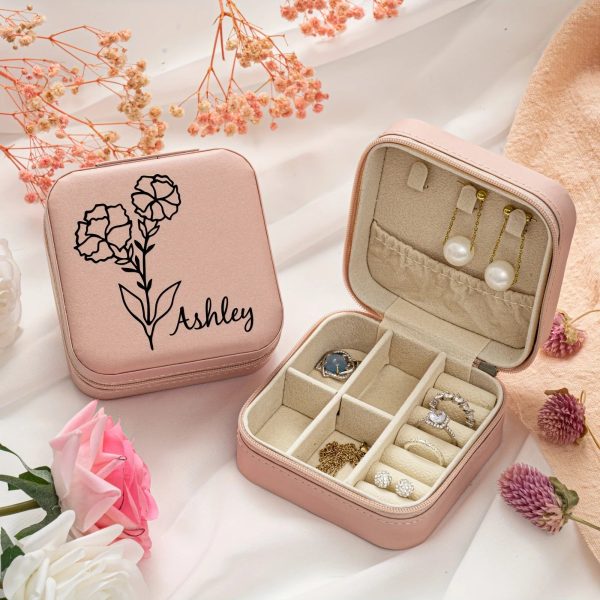 Personalized Name Jewelry Storage Box with Floral Design Personalized Name Jewelry Storage Box with Floral Design