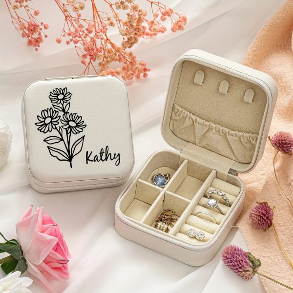 Personalized Name Jewelry Storage Box with Floral Design Personalized Name Jewelry Storage Box with Floral Design