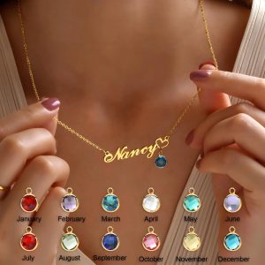 Personalized Name Necklace with Birthstone Pendant