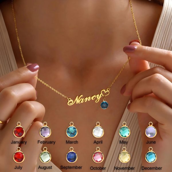 Personalized Name Necklace with Birthstone Pendant Personalized Name Necklace with Birthstone Pendant