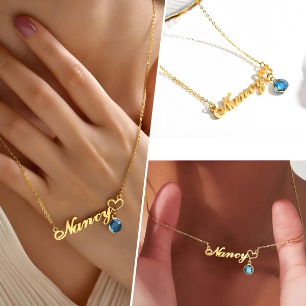 Personalized Name Necklace with Birthstone Pendant Personalized Name Necklace with Birthstone Pendant