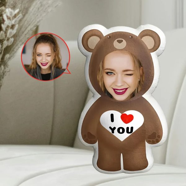 Personalized Photo Bear Plush Pillow with I Love You Message Personalized Photo Bear Plush Pillow with I Love You Message