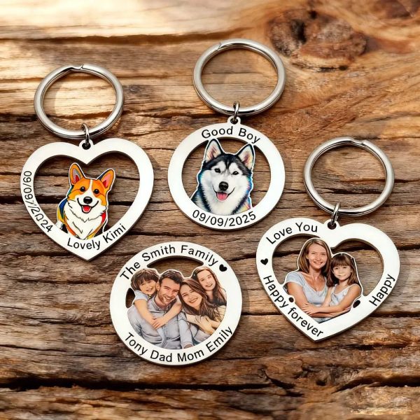 Personalized Photo Keychain for Family Couples and Pets